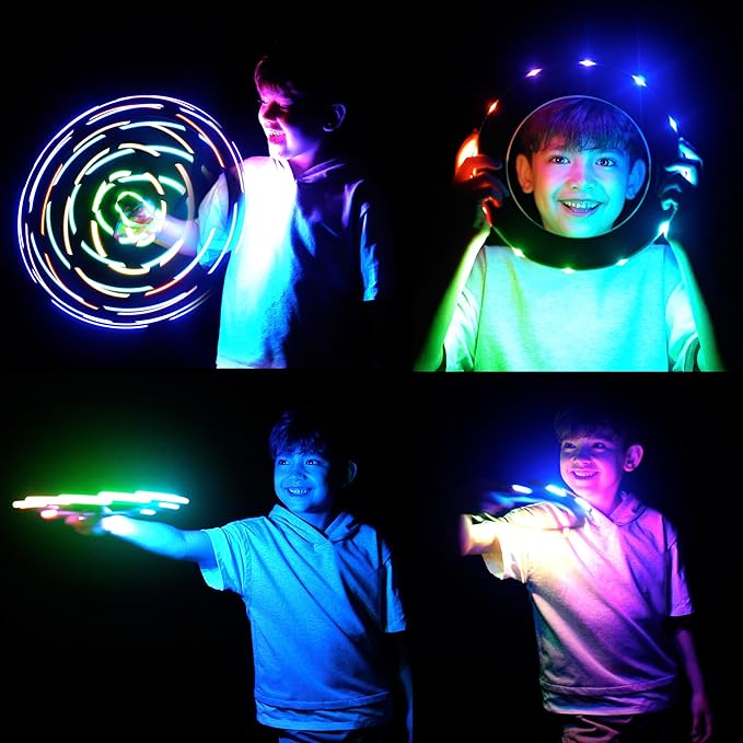 TOSY Flying Ring - 12 LEDs, Super Bright, Lost Mode, Auto Light Up, Camping Essentials for Kids/Teens/Boy/Girl, Safe & Soft, Waterproof, Pool/Beach Games, Lightweight Toy, 2-Pack (Blue)