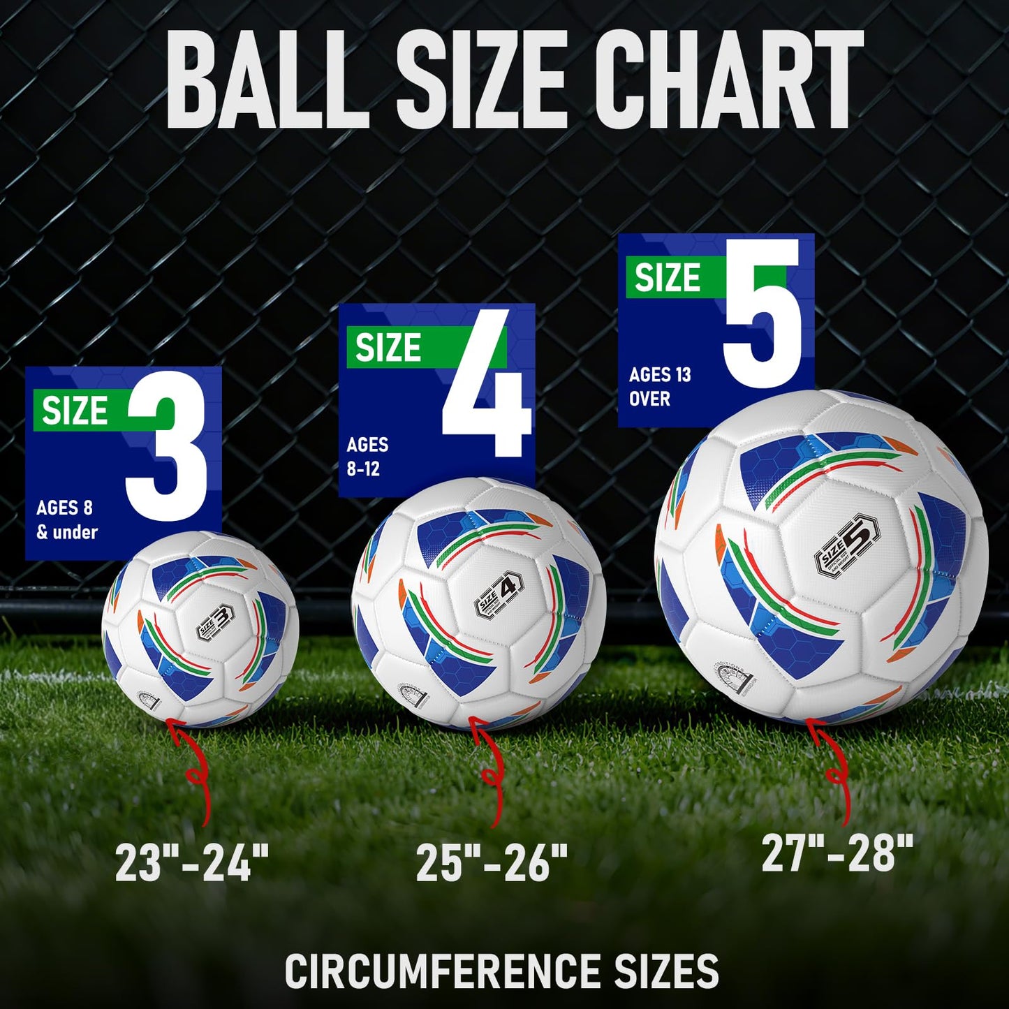 VAVOSPORT Soccer Ball Set – Official Size 3, 4, 5 Soccer Balls with Pump & 6 Cones, Waterproof TPU Leather Soccer Training Equipment for Kids, Youth & Adults, Gifts for Sports Play and Outdoor Games