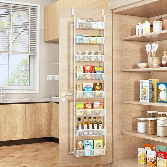 Over The Door Pantry Organizer, 8-Tier Pantry Organization and Storage, Over The Door Spice Rack, Home & Kitchen Storage Shelves for Cabinet, White
