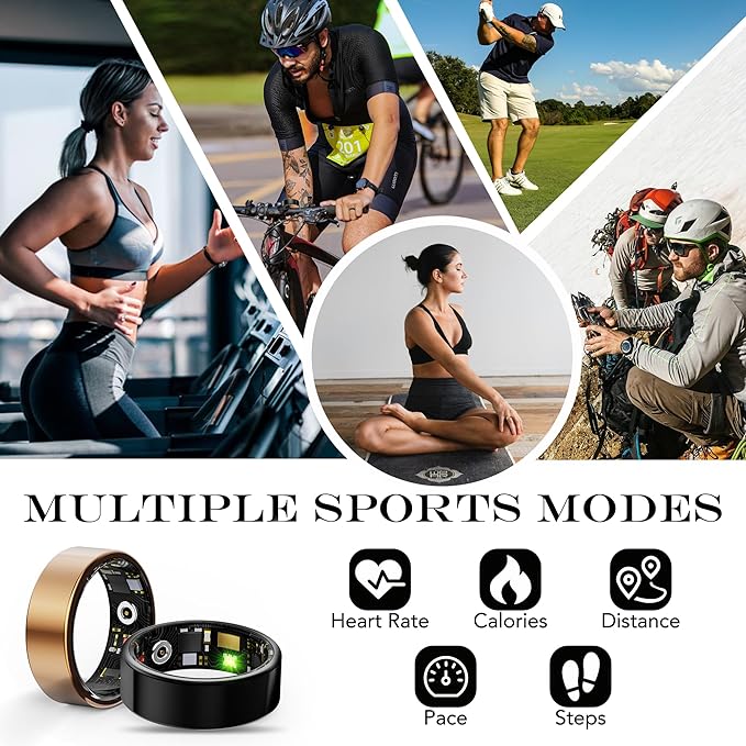 Smart Health Ring for Women Men Fitness Tracker with Heart Rate, Blood Oxygen, Blood Pressure, Sleep Monitoring, Step Counting, IP68 Waterproof for iPhone and Android, No Subscription Fee, Gold 10#