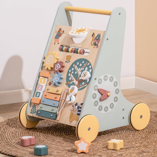 ROBOTIME Wooden Baby Walker, Wooden Push Walker with Wheels, Montessori Push Toys for Babies Learning to Walk, Baby Walkers Activity Center for Boys and Girls