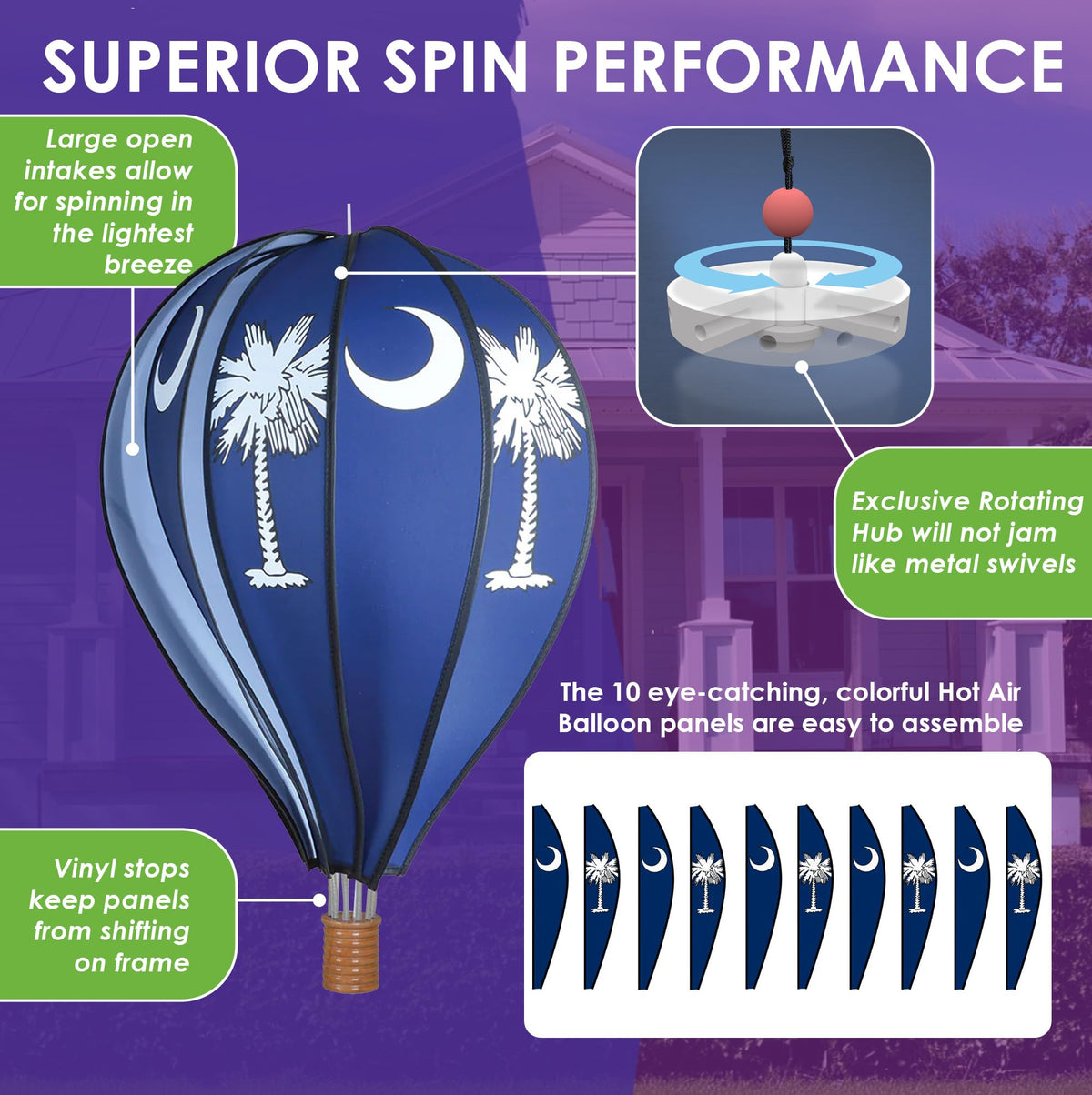 Hot Air Balloon Hanging Garden Spinner 22" - Vibrant Palmetto Design, Weather-Resistant Outdoor Decor, Durable & Lightweight for Patios, Yards, and Gardens - Eye-Catching Wind Spinner
