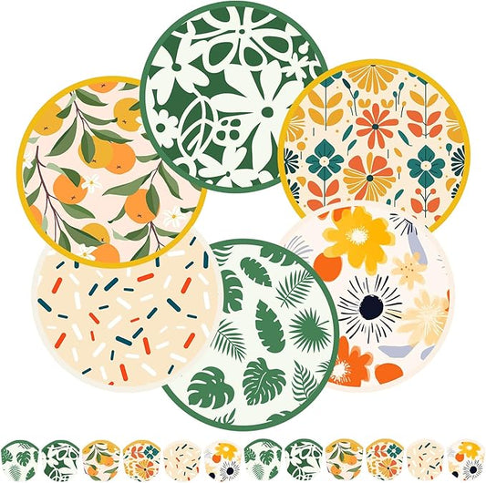Mototo Foldable Flying Disc Fans, 30PCS Foldable Disc Fan 8 Inch Pop up Round Collapsible Hand Fan Bulk with Pouch for Women Purse Travel Beach Game Wedding Party Favor Decoration, 6 Abstract Style