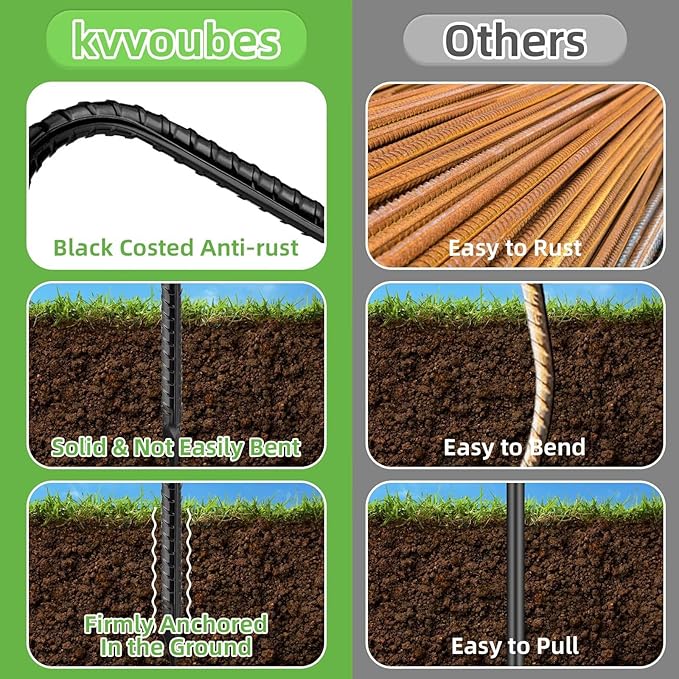 Black Trampoline Stakes Anchors High Wind 16inx10mm Galvanized U Hook 20pcs Rebar Stakes – Heavy Duty Ground Anchors for Trampoline,Yard & Inflatable,Landscape Metal Stakes for Outdoor Decorations