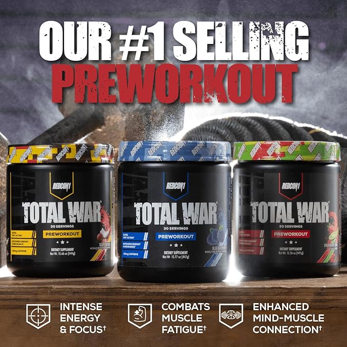 REDCON1 Total War Pre Workout, Baja Bomb - Beta Alanine + Citrulline Malate Keto Friendly Preworkout for Men & Women with 320mg of Caffeine - Fast Acting (30 Servings)