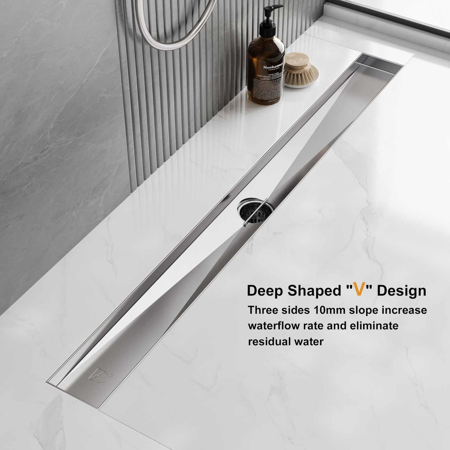 Neodrain 60 Inch Rectangular Linear Shower Drain with Brick Pattern Grate, Brushed 304 Stainless Steel Bathroom Floor Drain, Shower Linear Drain &Leveling Feet, Hair Strainer, CUPC Certified