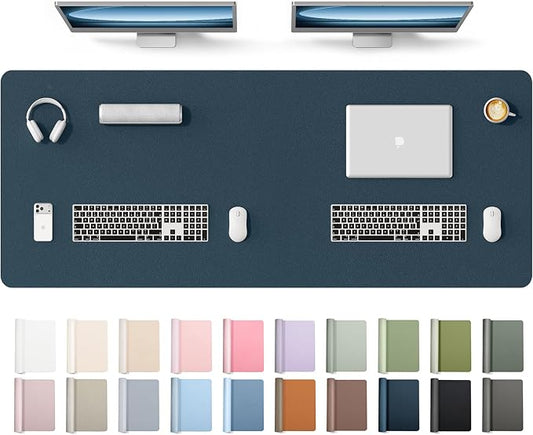 YSAGi Leather Desk Protector, Office Mat, Large Mouse Mat, Non-Slip PU Leather Blotter, Laptop Desk Mat, Waterproof Writing Pad for Office and Home(Dark Blue, 63" x 24")