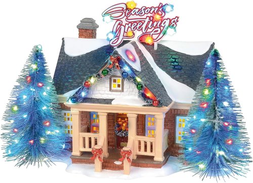 Department 56 Original Snow Village Brite Lites Holiday House - 6.69 Inch Multicolor Decor