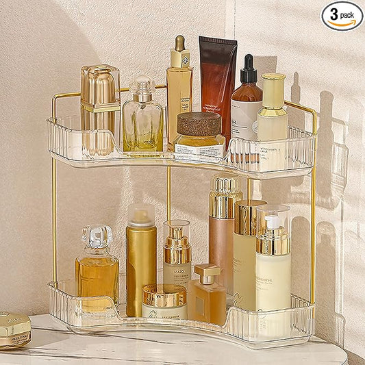 Aveniee Corner Bathroom Counter Organizer, Bathroom Countertop Shelf Makeup Organizer for Vanity Perfume Tray for Corner Storage (2 Tiers, White)