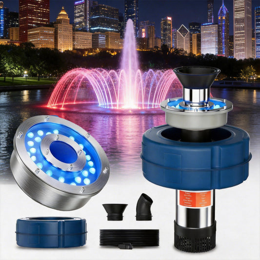 1HP 15000 GPH Floating Pond Aerator Pump with RGB LED Color Lights – 750W Energy-Efficient Aerating Fountain for Ponds & Lakes, Includes 100ft Cord & Controller