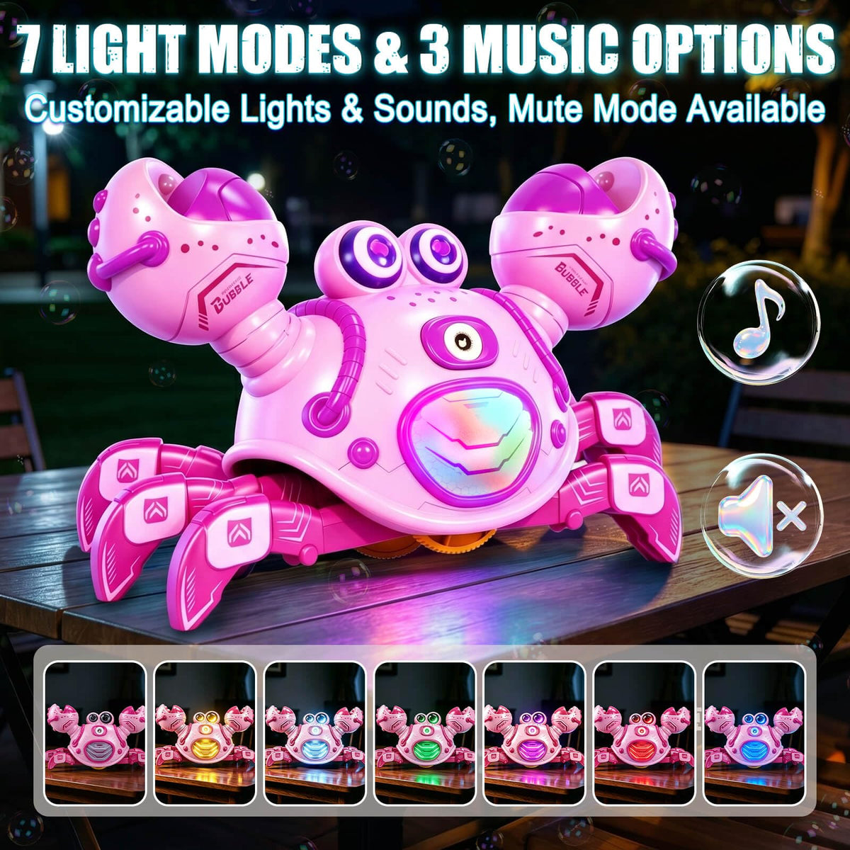 Gretex Crab Bubble Machine for Kids 3-6 Year Old: Remote Control Bubble Machine With Mist Spray Led Lights Music, AutoWalking Bubble Toy, Bubble Maker for Toddler Boys Girls Indoor Outdoor Party, Pink