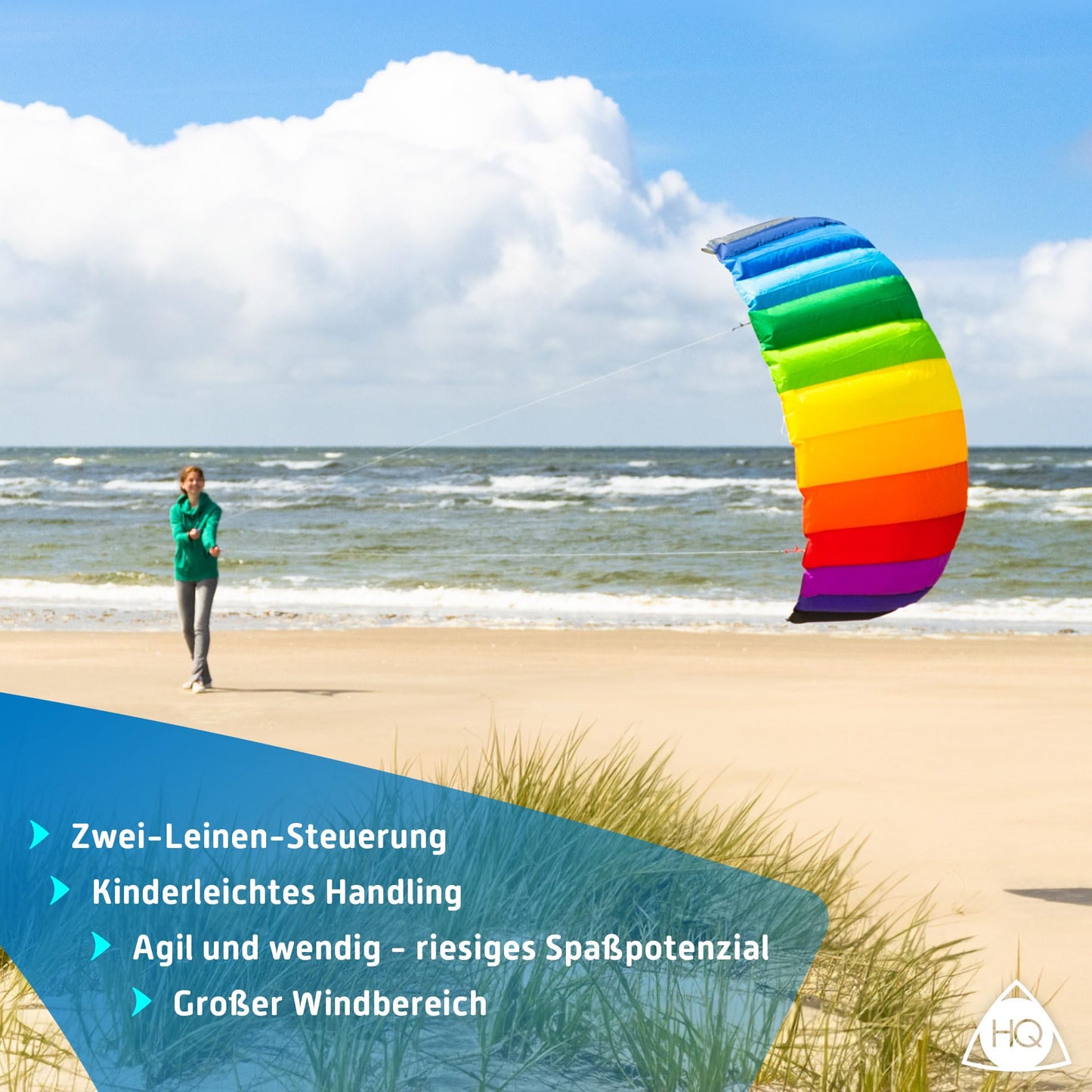 HQ Symphony Beach III 1.8 Stunt Kite, Rainbow, Dual Line Foil Sport Kite