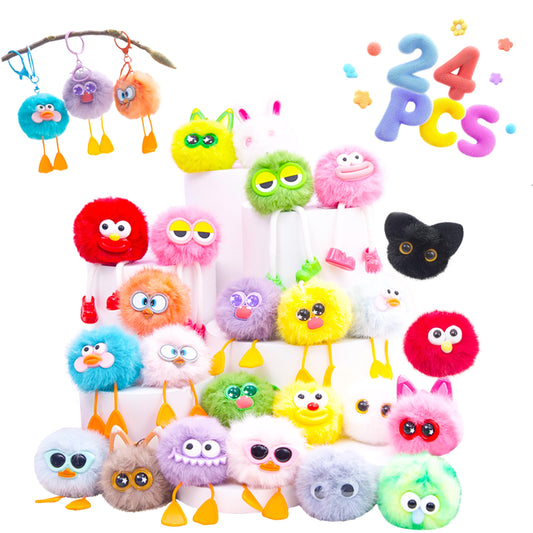 24 PCs Party Favors Keychains - Fuzzy Keychain Cute for Birthday Party Favors for Kids 8-12 Goodie Bags Stuffers for Kids End of Year Student Gifts from Teacher 5th Grade Graduation Gifts