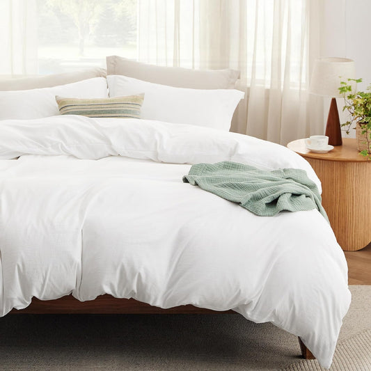 Bedsure Duvet Cover Set - King Size 4-Piece Extra Soft Cotton-Like Bedding in White | Zipper Closure & Fitted Sheet