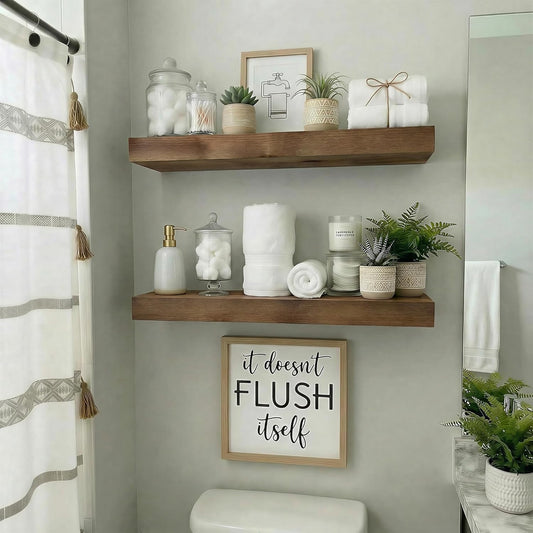 BBE Floating Shelves - Rustic Walnut Wall-Mounted Storage | 16 Inch Set of 2 for Bathroom, Living Room, Kitchen