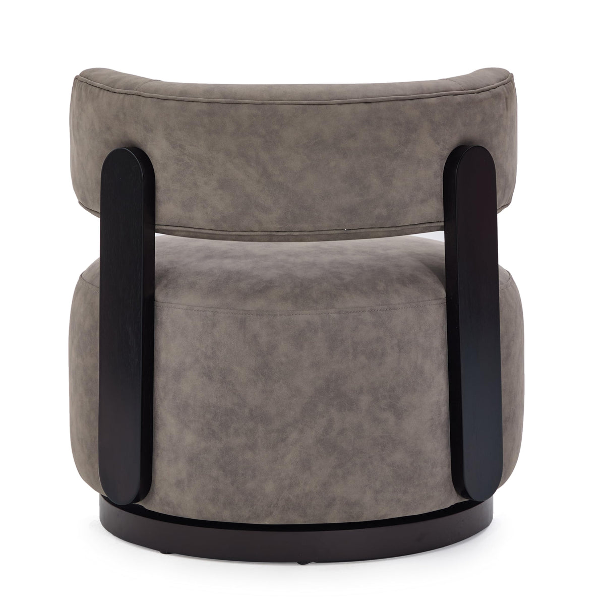 Christopher Knight Home Udon Faux Leather 360° Swivel Accent Chair, Solid Wood Living Room Swivel Chair, Rotating Single Lounge Sofa, Bedroom Comfy Reading Chair, No Assembly Needed, Dark Brown+Grey