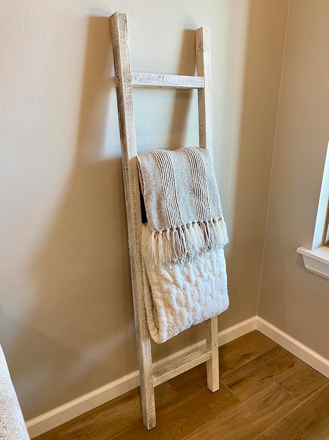 BarnwoodUSA Rustic Farmhouse Decorative Ladder - Our 6 ft Ladder can be Mounted Horizontally or Vertically and is Crafted from Upcycled Wood | No Assembly Required | White