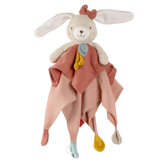 Fehn fehnNATUR rabbit cuddly toy, play companion and soft toy made of organic cotton with dummy chain, for babies and toddlers from 0+ months