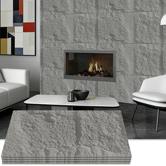 3D Faux Stone Wall Panels, 1.18" wall Panels for Interior wall Decor, 4 PCS PU Wainscoting Panel， Cement Texture， Thicker Accent， for Living Room, Office, 47.2" x 23.6" (Light Gray)