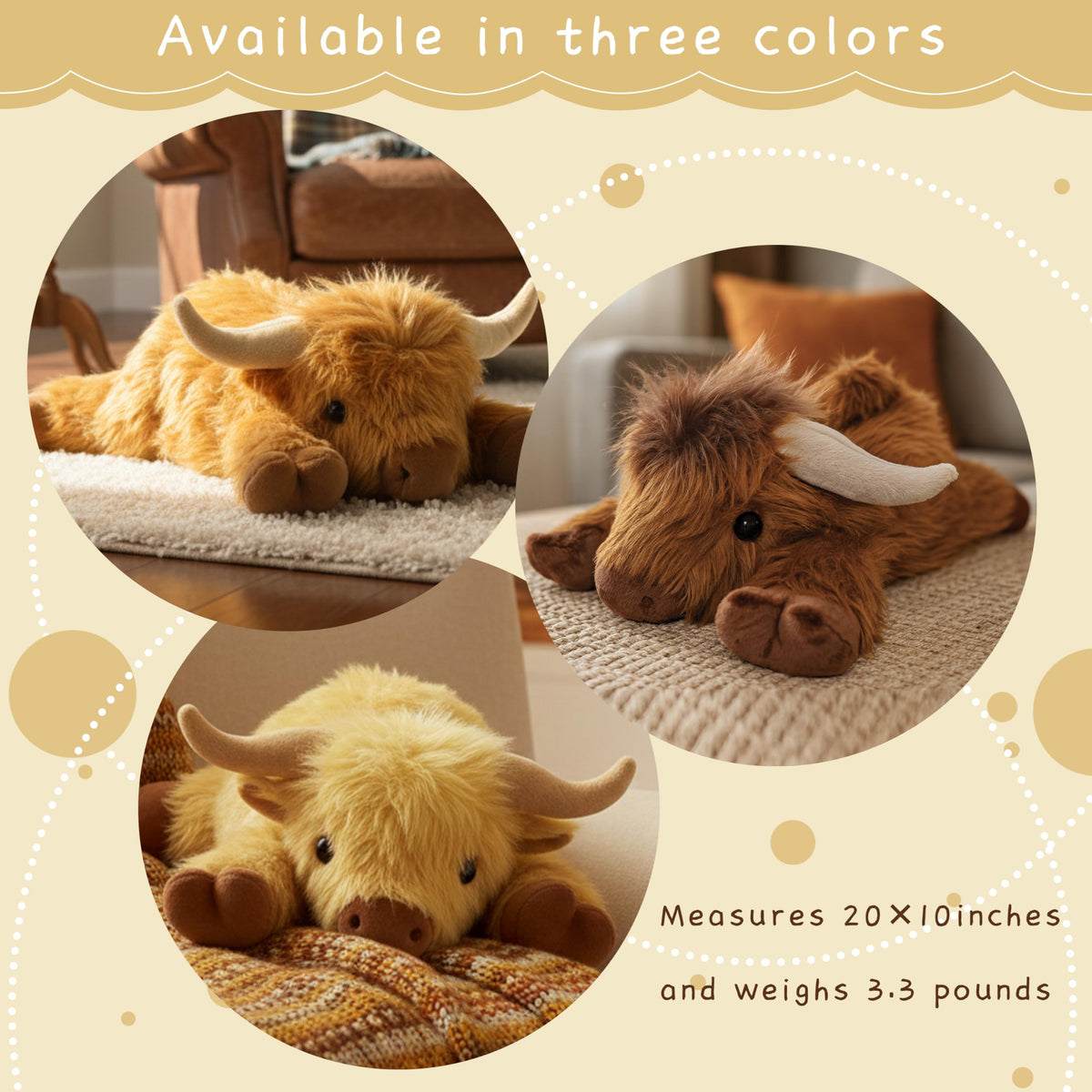 Highland Cow Plush Toy, 4-Pound Weighted Stuffed Animal, Microwaveable and Coolable - Suitable for Boys and Girls (Brown)