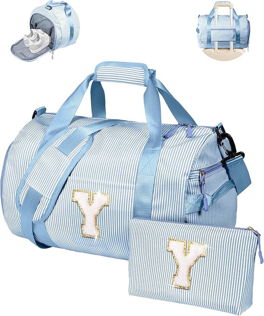 Dance Recital Gifts for Girls, Girl Gym Bag, Kids Initial Overnight Duffel Bags with Shoe Compartment, Personalized Travel Bag with Makeup Pouch, Fashion Stuff for Teens (Letter Y)