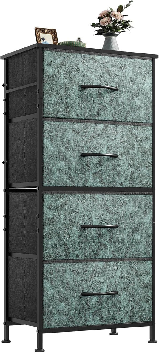 WLIVE Dresser with 4 Drawers, Storage Tower, Organizer Unit, Fabric Dresser for Bedroom, Hallway, Entryway, Closets, Sturdy Steel Frame, Wood Top, Easy Pull Handle, Vintage Green