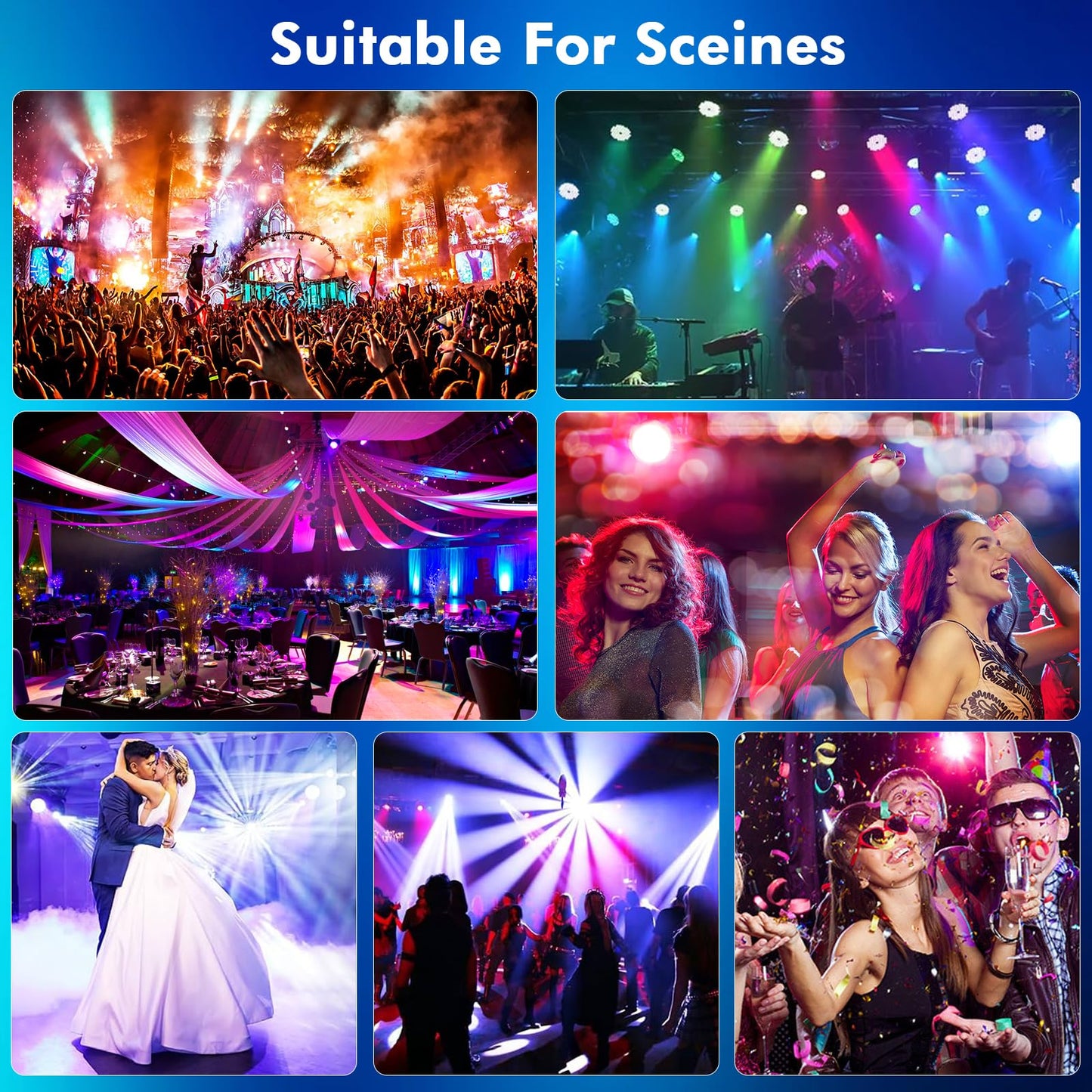 Rechargeable LED Par Can Lights, RGB Battery Powered Stage Light Uplights, Party Lights with Sound Activated Remote & DMX Control for Festival Event Wedding Bar Church（4 Pack