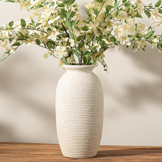 Ceramic Flower Vase, 12.5" Large Rustic Farmhouse Vases Home Decor Tall Pottery Decorative Pampas Vase for Table Living Room Entryway Mantel Bookshelf Bedroom Bathroom Kitchen - W