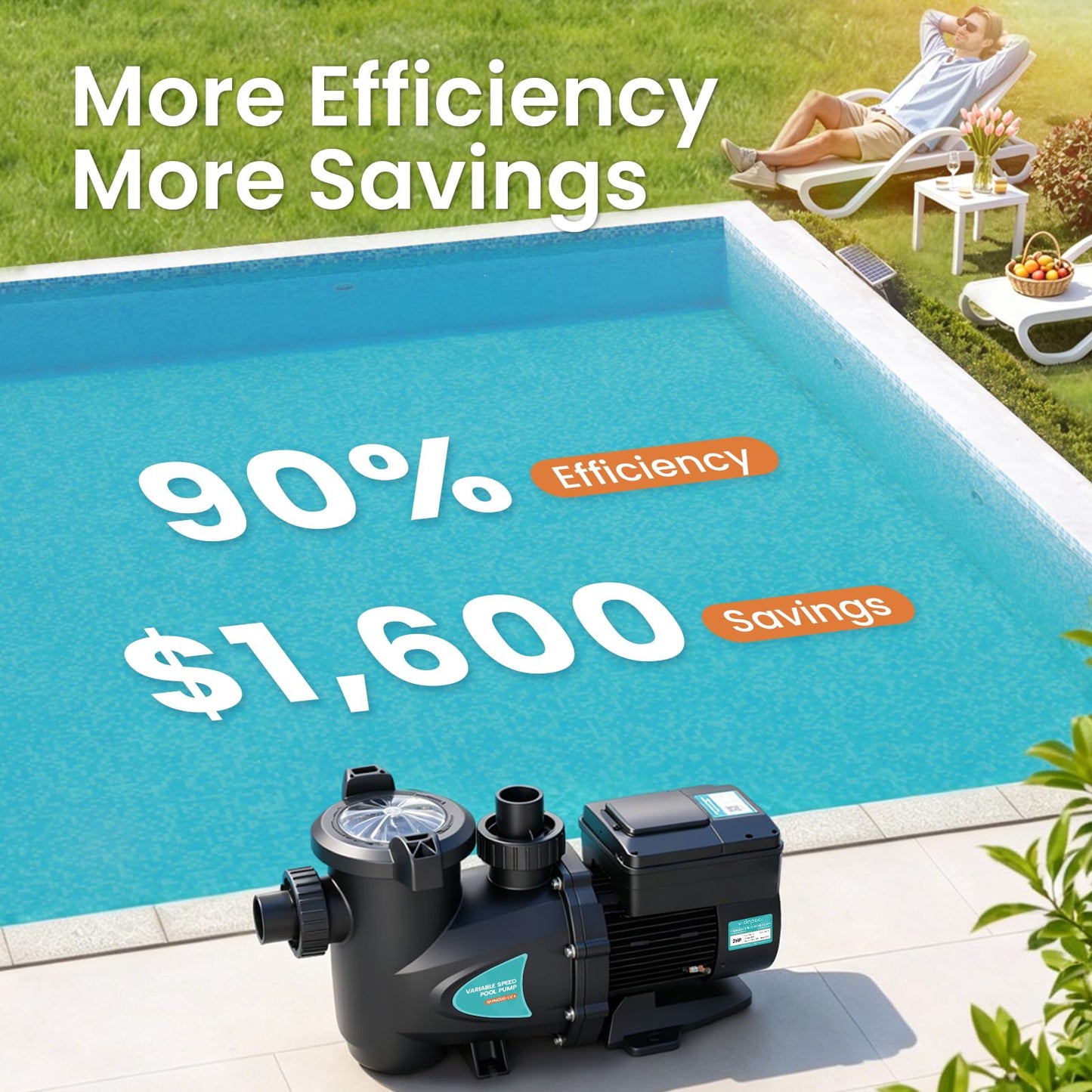 Vidapool Variable Speed Pool Pump, In/Above Pool Pump with Filter Basket, 2 HP, 115V, 10140GPH