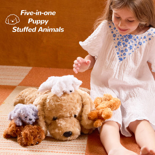 5 Pieces Dog Stuffed Animals for Girls, 1 Mommy Dog with 4 Babies,Puppy Stuffed Animals Gifts for Girls 3 4 5 6 7 8 9 Years, Soft Plush Toys for Kids Christmas, Valentine's, Birthday, Children's Day