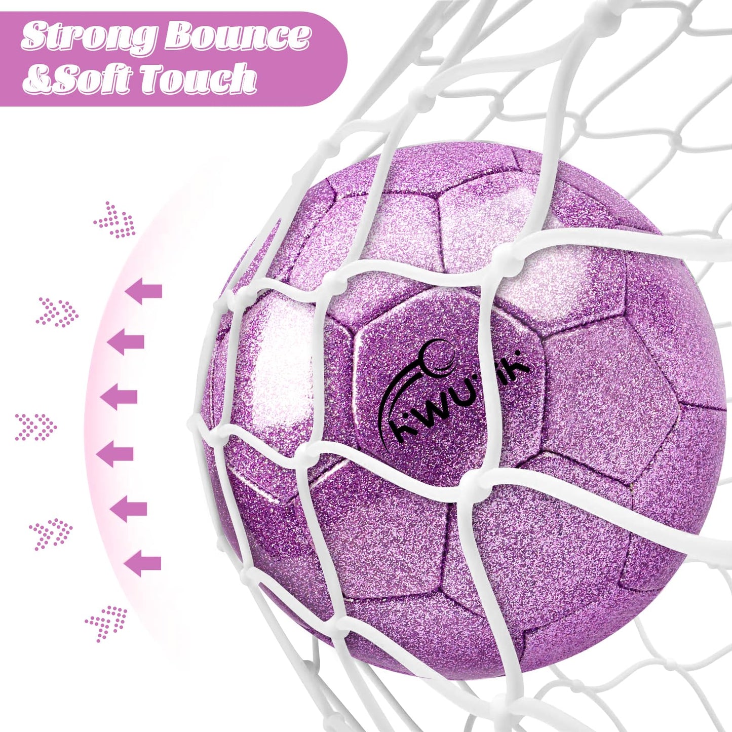 Size 3 4 5 Glitter Pink Gold Purple Soccer Ball Set with Pump Toddler Soccer Ball for Kids Aged 3-6 6-8 8-12 Outdoor Training Ball Youth Practice for Teens Children Boys Girls (Glitter Purple, 3)