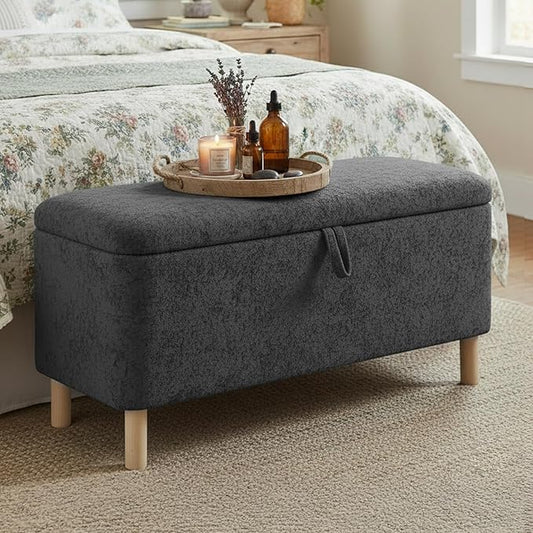 COLAMY Ottoman with Storage, Storage Ottoman Bench, End of Bed Storage Bench, Square Ottoman Foot Rest, Entryway Bench with Seating and Wood Legs for Living Room, Bedroom, Dark Grey