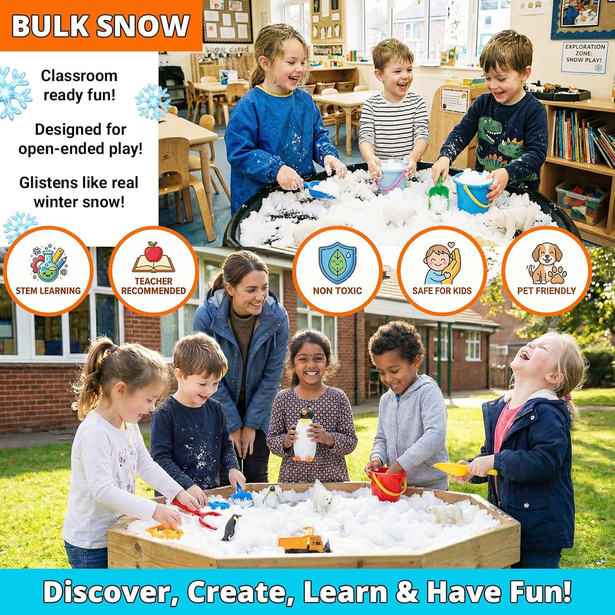 PARTY GOAT Fake Snow Powder - Instant Snow for Outdoor & Indoor Fun | 39oz Makes 15 Gallons