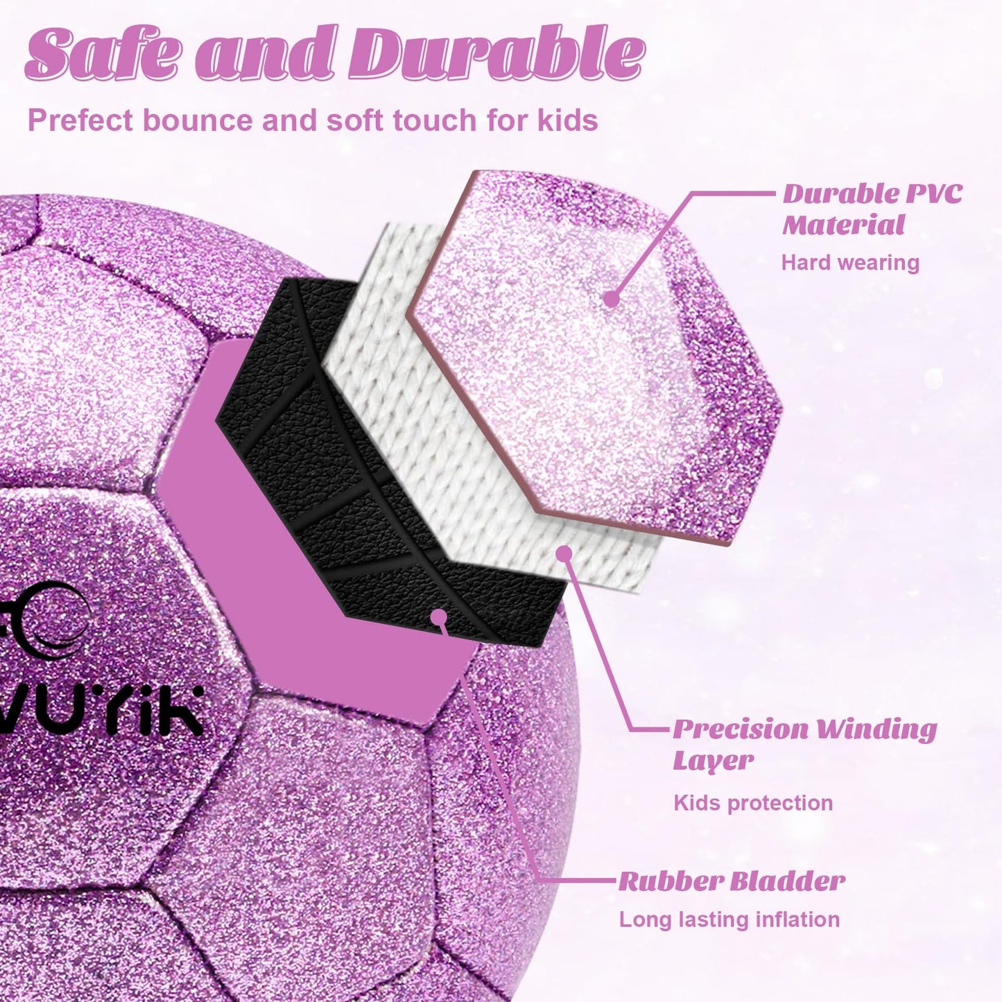Size 3 4 5 Glitter Pink Gold Purple Soccer Ball Set with Pump Toddler Soccer Ball for Kids Aged 3-6 6-8 8-12 Outdoor Training Ball Youth Practice for Teens Children Boys Girls (Glitter Purple, 3)