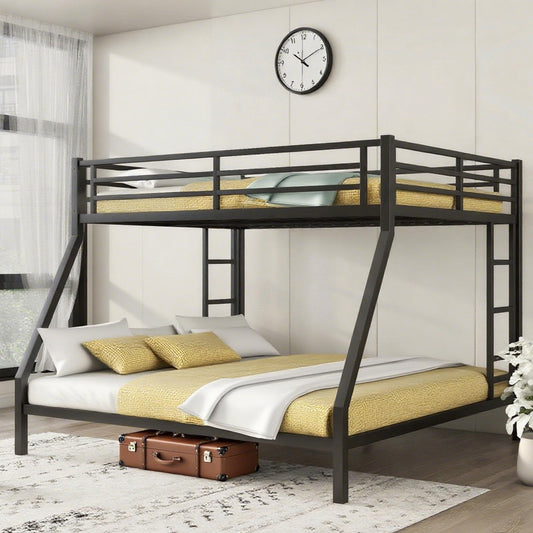 Bellemave Metal Queen Over King Bunk Bed for Adults/Kids,Heavy Duty Adults Bunk Beds with Guardrail & Ladders,Queen Over King Size Bunk Beds for Teens,Black