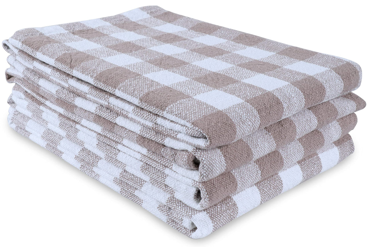 AMOUR INFINI Kitchen Towels Set of 4 Buffalo Checks Beige/White Kitchen Towels 28x20 Inches 100% Cotton Highly Absorbent Kitchen Towels Premium Quality Ultra Soft Mitered Corners KitchenTowels