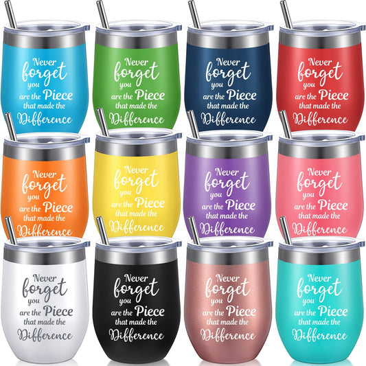 Sieral 12 Pcs Thank You Gifts for Women Appreciation Wine Tumbler for Employee Teacher Inspirational Birthday Graduation Gift You Are Awesome/sister with Straw Stainless Steel 12 oz (Vivid Style)