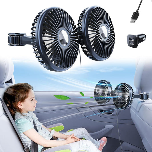 360 3 Car Fan for Back Seat [Comes with Car Charger] Degree Rotatable USB Car Seat Fan for Baby Rear Facing - Speeds