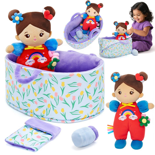 OUOZZZ 10" Soft Baby Doll Set, Hispanic Baby Doll Accessories Toys for 2 Year Olds Girls Birthday Gift, Interactive Pretend Playset for Preschool, Home