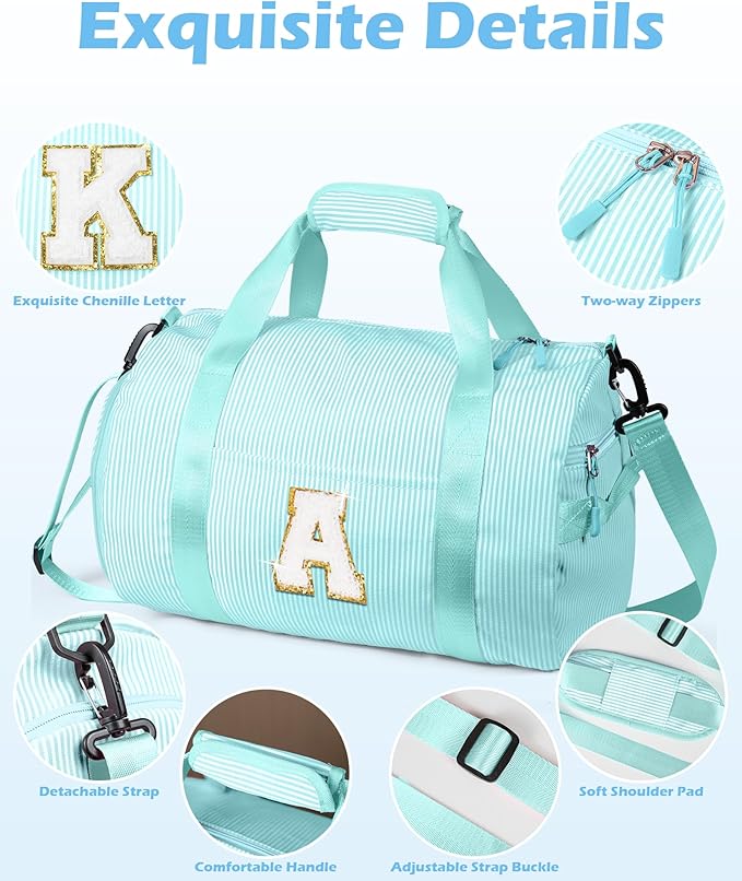 Christmas Gifts for Teenager, Girl Gym Bag, Kids Initial Overnight Duffel Bags with Shoe Compartment, Personalized Travel Bag with Makeup Pouch, Birthday Gift for Girls (Letter R)