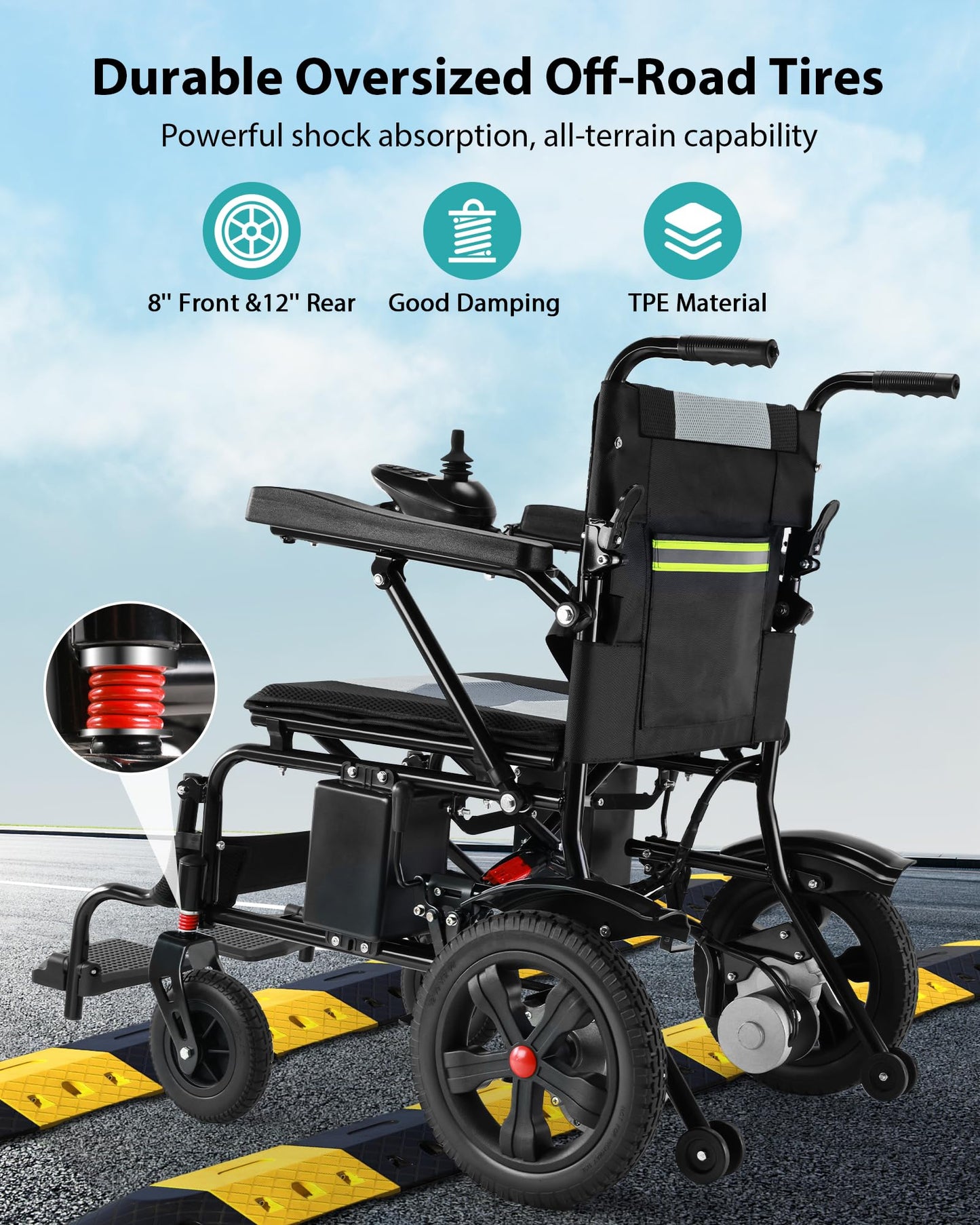 Goldseason 19" Wider Electric Wheelchair - 15 Miles Range, 330 lb Foldable Lightweight Motorized Wheelchair with Large Tire, 360W Power Wheelchair for Home/Outting/Travel(Grey)