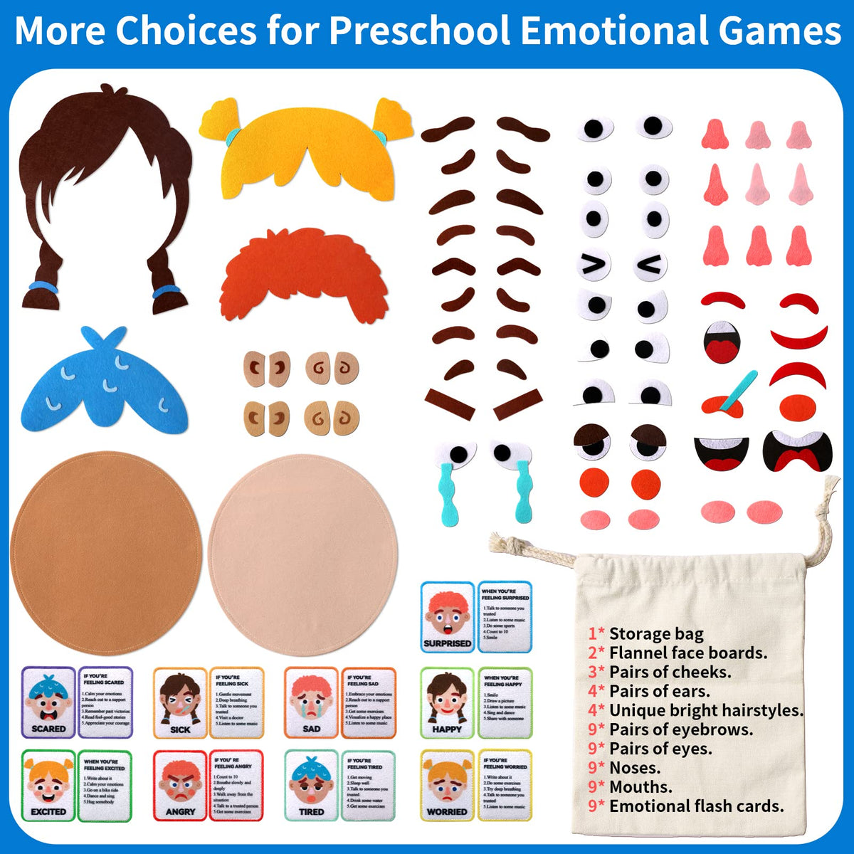 Craftstory 86 Pcs Social Emotional Learning Activities Sensory Toys for Kids- Montessori Toys with 2 Face Boards 9 Emotion Cards, Autism Learning Materials for Kids Speech Therapy Materials