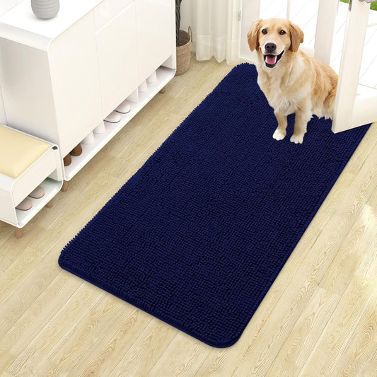 OLANLY Dog Door Mat - Absorbent Non-Slip Mud Mat for Indoor Use | 40x24 Navy Blue, Quick Dry Chenille