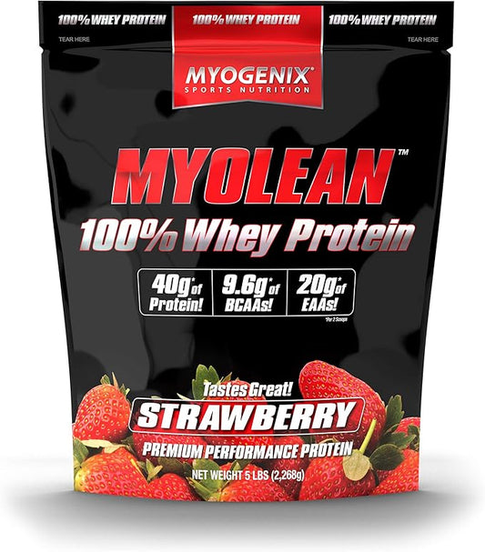 Myogenix Myolean ??100% Whey Protein Powder ??40g Protein per Serving ??Low Carb ??Ideal for Smoothies, Meal Replacement Shakes, Pre Workout & Post Workout Shakes ??Strawberry (5lbs)