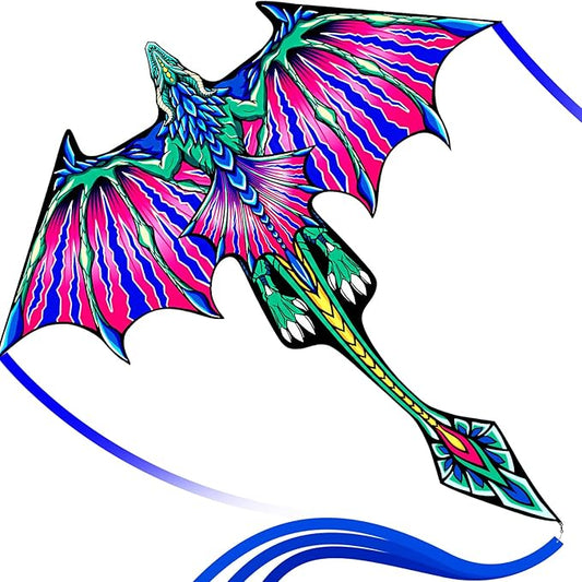 Kite- Classical Dragon Kite ，Pink Wings Dragon Kites for Kids and Adults,Easy to Fly for Beginner Easter 57.1inch x 63inch Single Line with Tail, for Family Outdoor Games and Activities