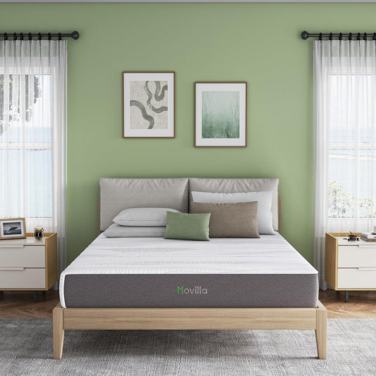 Novilla 12 Inch Queen Mattress - Advanced Cooling Gel Memory Foam with Charcoal Support Layer for Medium-Firm Comfort