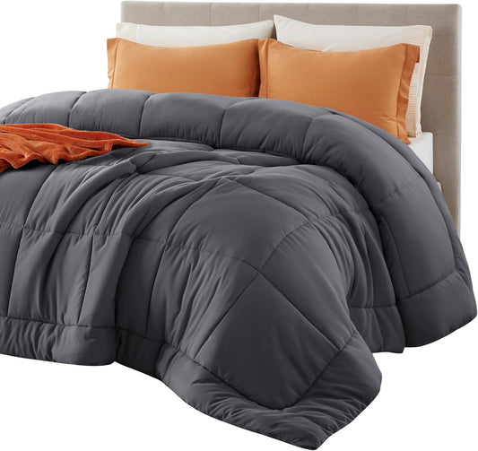 Bedsure Comforter Duvet Insert - All-Season Queen Size Down Alternative Blanket, Dark Grey, 90x90 Inches