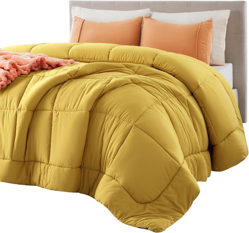 Bedsure Comforter Duvet Insert - All-Season Queen Size Quilted Down Alternative Bedding | Mustard Yellow, 88 x 88 Inches