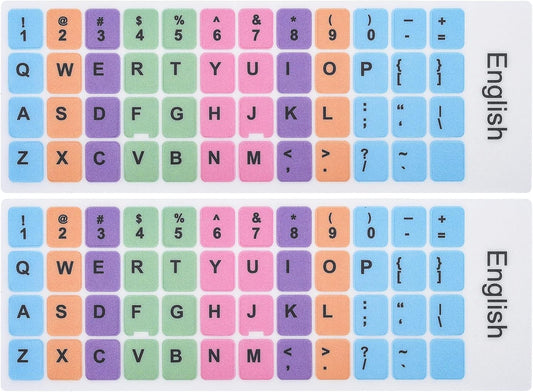 2 Pcs English Keyboard Replacement Letter Stickers, Universal Computer Colorful Rainbow Lettering, Non-Transparent