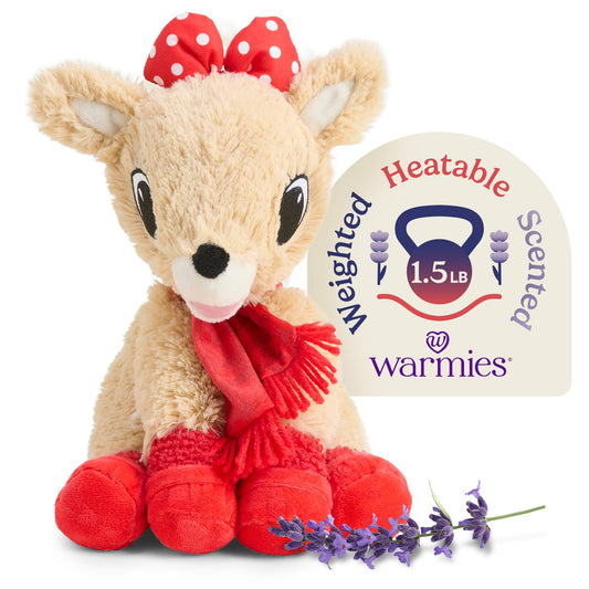 warmies Microwavable & Weighted Stuffed Animals, Clarice with Scarf - Heated Stuffed Animal Plushie for Warmth & Comfort - Christmas Winter Soft Plush Toys for Children (Boys, Girls, Babies & Toddler)